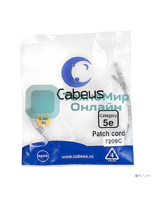 Шнур комм. Cabeus, Cat.5e, неэкр., U/UTP, RJ45/RJ45, PVC, AWG24, 0.3м, серый