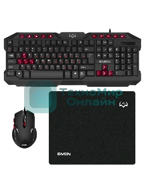 Комплект клавиатура + мышь SVEN GS-9200 игровые клавиатура, мышь и коврик