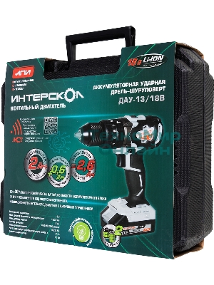 Дрель-шуруповерт ИНТЕРСКОЛ ДАУ-13/18В, 18 В, 2 Ач, 60 Нм, бесщеточный, ударный