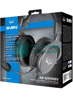 Гарнитура проводная игровая SVEN AP-G999MV с микрофоном серый (50 мм, мини-джек (стерео) O 3,5 мм (4 pin))