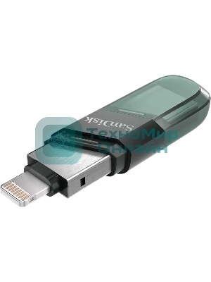 Флешка USB Sandisk IX90N iXpand Flip (SDIX90N-064G-GN6NN), 64Gb, USB 3.1/Lightning, R/W 150/70, зеленый/серебристый