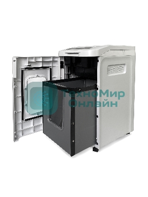 Шредер ГЕЛЕОС АП55-5, DIN P-5 (5 ур-нь секр.), фрагмент 1,9х12мм, АВТОПОДАЧА 400 лист (70г/м2), пл.карты/скрепки/скобы, 55 литров