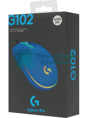 Мышь проводная Logitech G102 LIGHTSYNC синий, 8000 dpi, USB, кнопки - 6