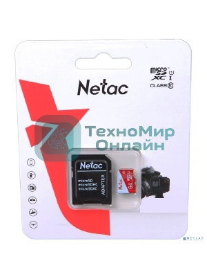 Флеш карта Netac P500 ECO 64Gb MicroSDXC U1/C10 up to 80Mb/s, retail pack with SD Adapter