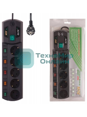 Сетевой фильтр Most ERG 2 м (5 розеток) черный (коробка)