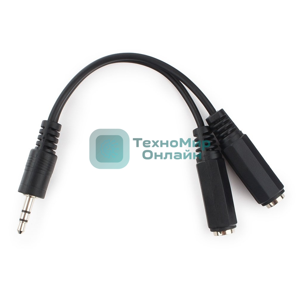 Кабель разветвитель аудио сигнала Cablexpert CCA-415-0.1M, Jack3.5 папа->2х Jack3.5 мама 10 см, черный