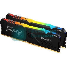 Оперативная память Kingston Fury Beast, DDR4, 32GB (2x16GB), 3200MHz, CL16, DIMM, с радиатором, RGB, черный