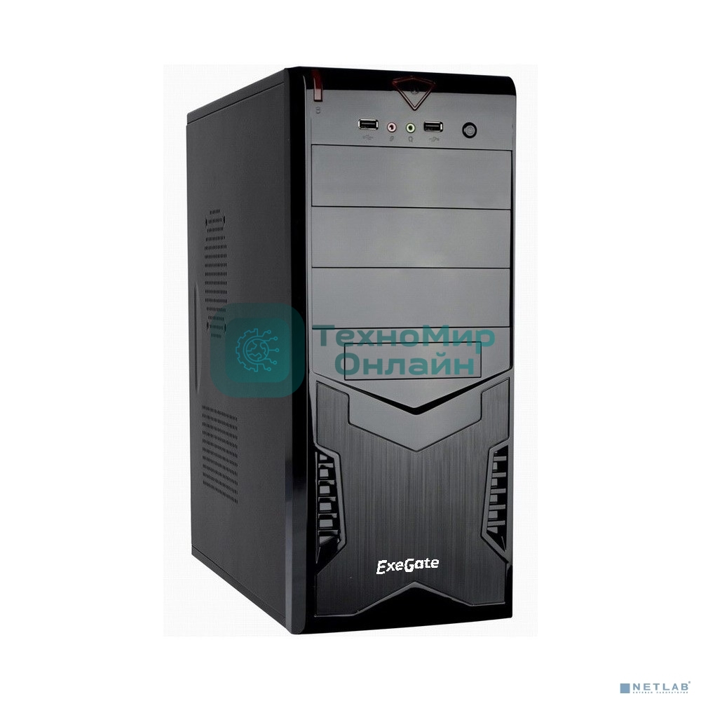 Компьютерный корпус Miditower ExeGate CP-601 Black, ATX, (без БП), 2хUSB, Audio