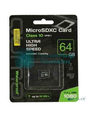 Флеш карта QUMO MicroSDXC 64Gb Сlass 10 UHS-I,3.0 без адаптера SD, черно-красная картонная упаковка