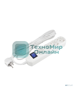 Удлинитель PC 3 м, 4 р с/з, с выкл.16А бел. PC-5B-3M