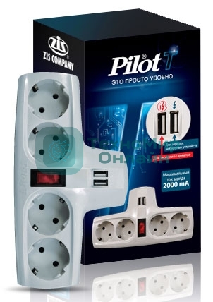 Сетевой фильтр Pilot T (4 розетки) белый, коробка