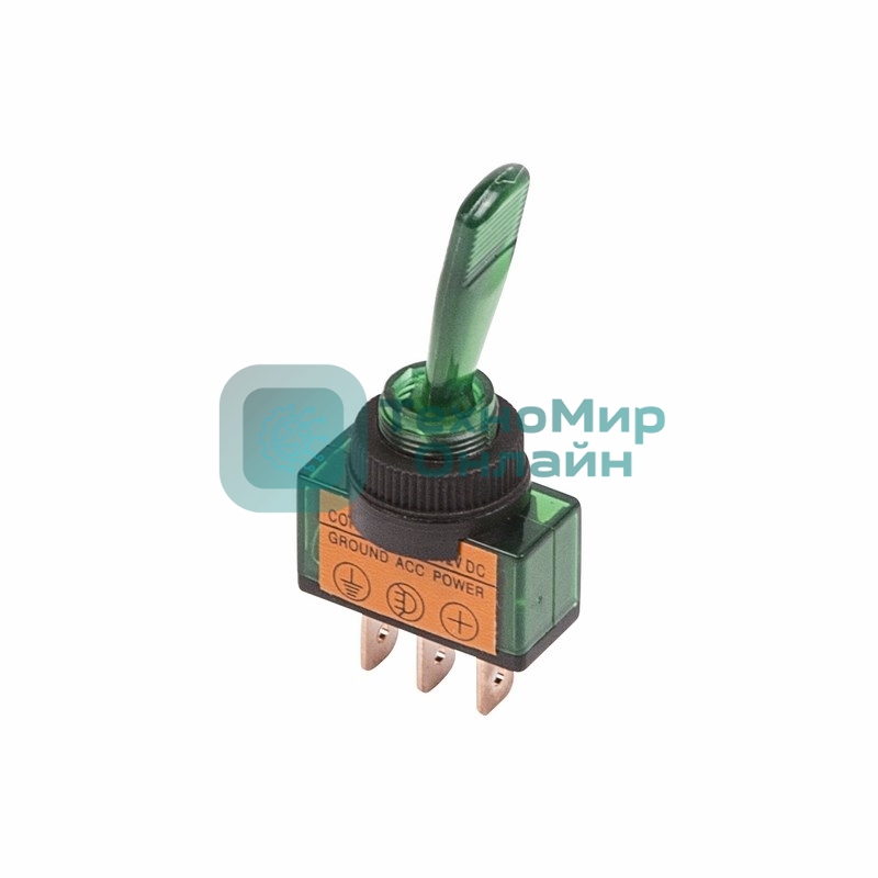 Тумблер Rexant 12V 20А (3c) ON-OFF однополюсный с зеленой подсветкой