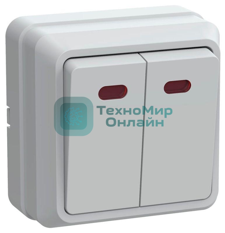 Выключатель 2-кл. ОП ОКТАВА с инд. 10А IP20 ВС20-2-1-ОБ белый IEK EVO21-K01-10-DC