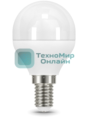 Лампа светодиодная Gauss 6.5Вт цок.: E14 шар 220B 4100K св. свеч. бел.нейт. (упак.: 10 шт)