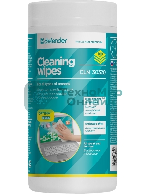Чистящие салфетки Defender CLN ECO для экранов всех видов: ЭЛТ, ЖК, плазменными панелями/туба/100 шт/Россия