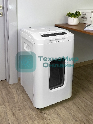 Шредер ГЕЛЕОС АП55-5, DIN P-5 (5 ур-нь секр.), фрагмент 1,9х12мм, АВТОПОДАЧА 400 лист (70г/м2), пл.карты/скрепки/скобы, 55 литров