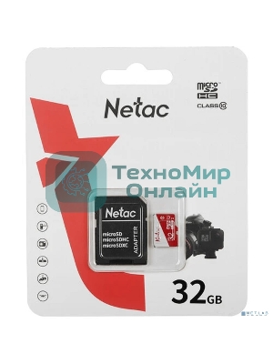 Флеш карта Netac P500 ECO 32Gb MicroSDHC C10 up to 80Mb/s, retail pack with SD Adapter