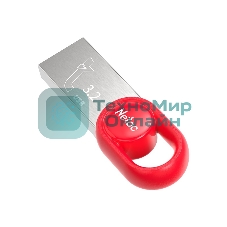 Флешка USB Netac UM2 (NT03UM2N-128G-32RE), 128Gb, USB 3.0, R/W 130/50, серебристый/красный