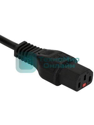 Шнур питания Lanmaster с блокировкой C13-Schuko прямая, 3х0.75, 220В, 10А, черный, 1 метр