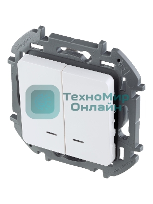 Выключатель 2-клавишный с подсветкой/индикацией 10AX 250 В белый