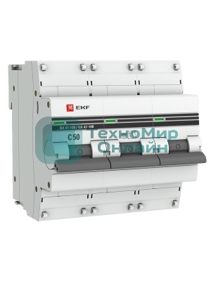 Выключатель автоматический EKF mcb47100-3-50C-pro 3P 50А (C) 10kA ВА 47-100 EKF PROxima