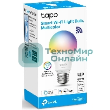 Умная многоцветная Wi‑Fi лампа Tapo Smart WiFi Bulb, A60 size，E27 base, 9.5W, 16 million colors, 2000k-6500k tunable white, 800 lumens brightness and diммable, 802.11b/g/n 2.4G WiFi connection, work with 200-240 V, 50/60 Hz power voltage and frequency, work with Yandex Alice/Goo