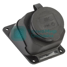 Розетка 1-м Омега РБу13-1-0м с защ. крышкой угловая настен. с заземл. IP44 черный каучук IEK PKR22-016-2-K02