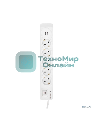 Сетевой фильтр 5 гнезд, 3м, 3х1,5мм², с автовыкл, 2 USB, белый Kranz