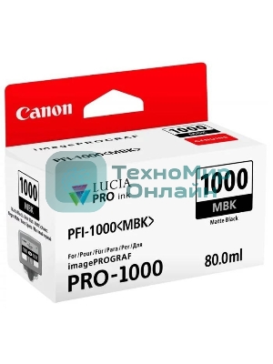 Картридж струйный Canon PFI-1000 MBK для IJ SFP PRO-1000 WFG. Матовый черный. 80 мл.