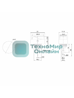 Выключатель клавишный Rexant 12V 20А (3с) ON-OFF черный ОВАЛ с зеленой LED подсветкой