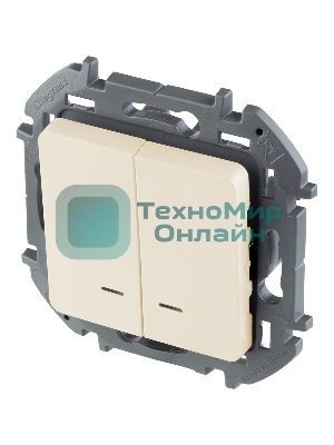 Выключатель 2-клавишный с подсветкой/индикацией 10AX 250 В слоновая кость