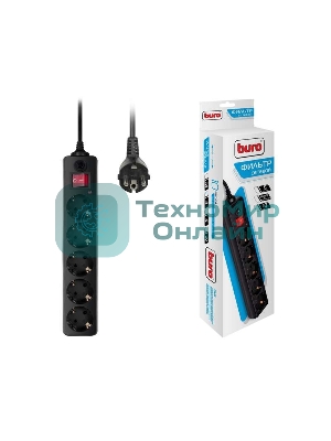 Сетевой фильтр Buro Сетевой фильтр, 5 розеток, 3 метра, черный