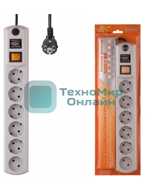 Сетевой фильтр Most H6 2 м (6 розеток) белый (коробка)