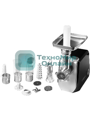 Мясорубка электрическая Hyundai HY-MG4422 черный/серебристый, 1200 Вт, 2.4 кг/мин, реверс, защита от перегрузки, металлический лоток, насадки - 9