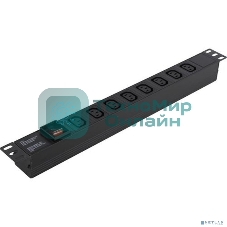 Блок розеток горизонтальный ExeGate ServerPro PDU-19H808 Al-8С13-C14-SW, 1U, Алюминий, 8 IEC 320 C13, С14, выкл. с подсветкой, черный
