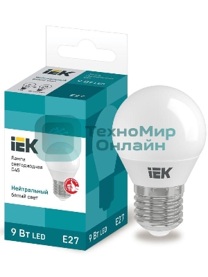 Лампа cветодиодная IEK LLE-G45-9-230-40-E27 ECO G45 шар 9Вт 230В 4000К E27