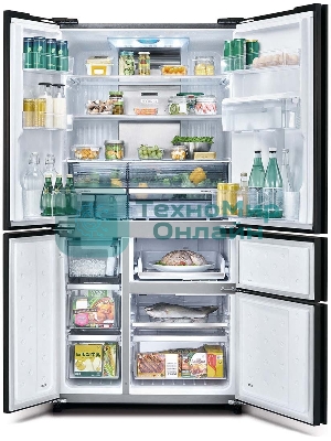 Холодильник Sharp SJWX99ABK черный четырехкамерный 423/227л морозилка снизу, No Frost, Side by Side