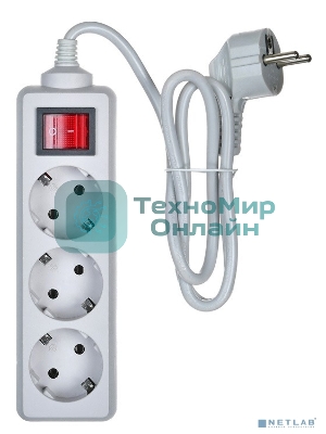 Сетевой фильтр Buro 300SL-1-G 1м, 3 розетки, серый (пакет ПЭ)