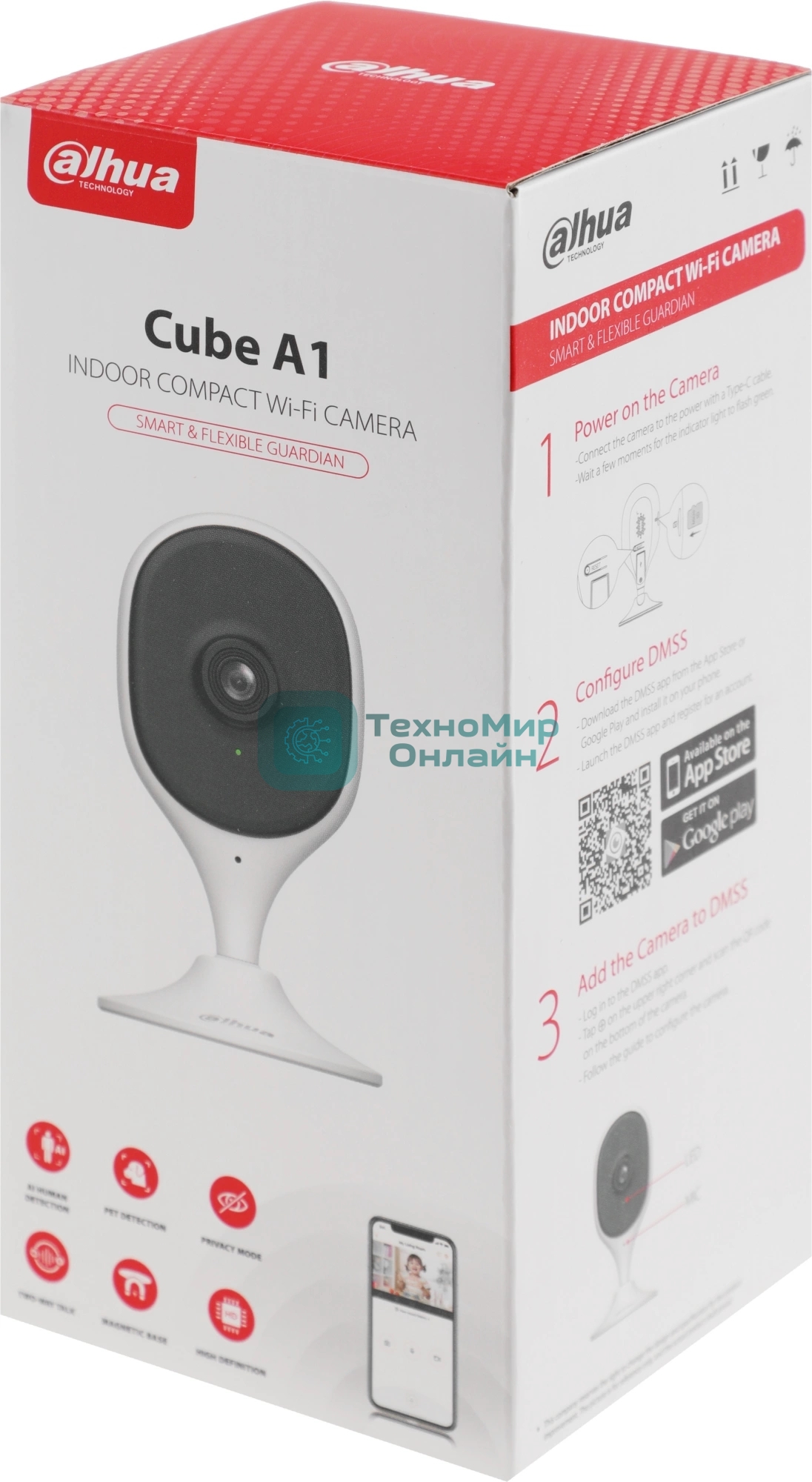 Компактная IP-видеокамера Dahua DH-IPC-C5AP-0280B с Wi-Fi 2.4ГГц 5Мп, 1/3.2” CMOS, объектив 2.8мм, обнаружение людей, ИК 10м, микрофон, динамик