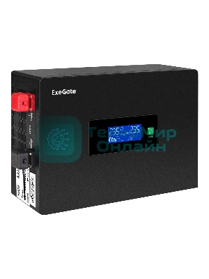 Источник бесперебойного питания (инвертор, синус, для котла, PF=1, настенный) ExeGate IdealSine SR-1500.LCD.2SH  1500VA/1500W, чистая синусоида, цветной LCD-дисплей, 2*Schuko, настенный, черный