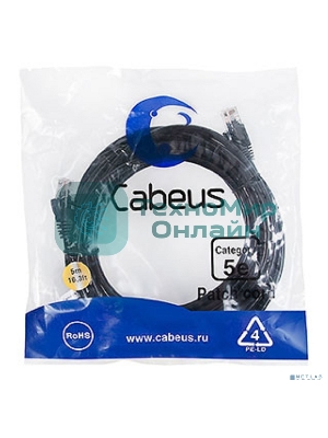 Шнур комм. Cabeus, Cat.5e, неэкр., U/UTP, RJ45/RJ45, PVC, AWG24, 5м, черный