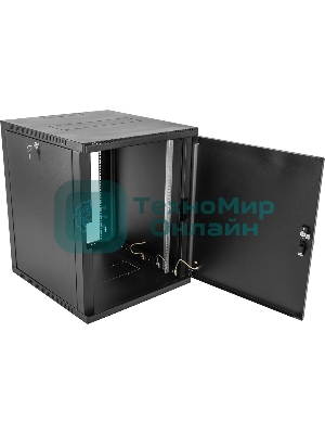 Шкаф коммутационный ЦМО (ШРН-9.500.1-9005) настенный 9U 600x529 мм пер. дв. металл 200 кг черный 470 мм 180 град.