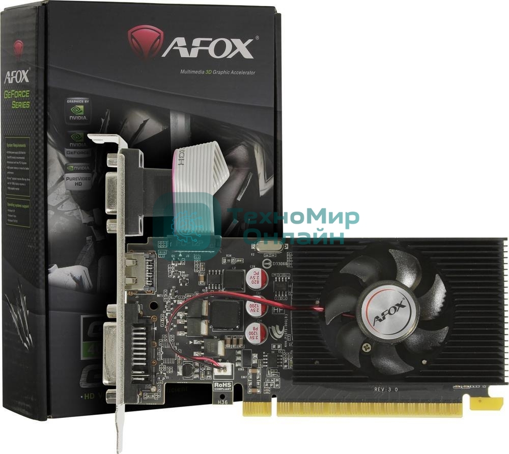 Видеокарта AFOX GT730 DDR3 4G 128Bit, LP Single fan, RTL (AF730-4096D3L6) RTL