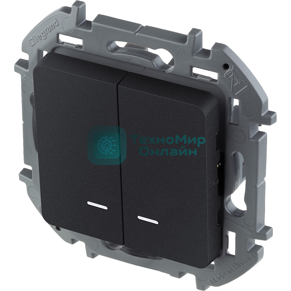 Выключатель 2-клавишный с подсветкой/индикацией 10AX 250 В антрацит