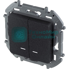 Выключатель 2-клавишный с подсветкой/индикацией 10AX 250 В антрацит