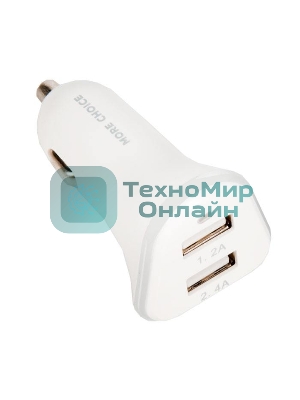 Автомобильная зарядка (от прикуривателя) 2USB 2.4A для micro USB More choice AC22m белый