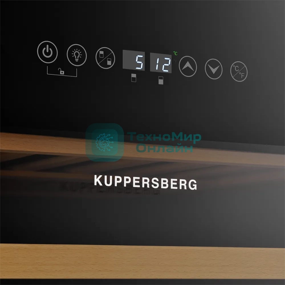 Винный шкаф Kuppersberg RBW 86, встраиваемый, High-Tech, объем 129 л, вместимость 46 бутылок, диапазон температуры 5-22 градусов, сенсорное открытие двери, 4 полки из бука, LCD дисплей, уровень шума 40 дБ, черный