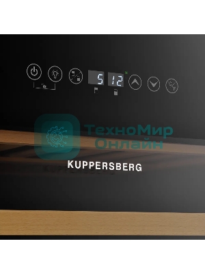 Винный шкаф Kuppersberg RBW 86, встраиваемый, High-Tech, объем 129 л, вместимость 46 бутылок, диапазон температуры 5-22 градусов, сенсорное открытие двери, 4 полки из бука, LCD дисплей, уровень шума 40 дБ, черный