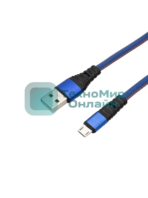 Кабель Rexant USB-microUSB 1 м, плоский провод, синяя джинсовая оплетка