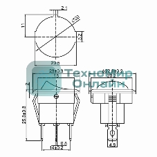 Выключатель клавишный Rexant круглый 12V 20А (3с) ON-OFF желтый с подсветкой